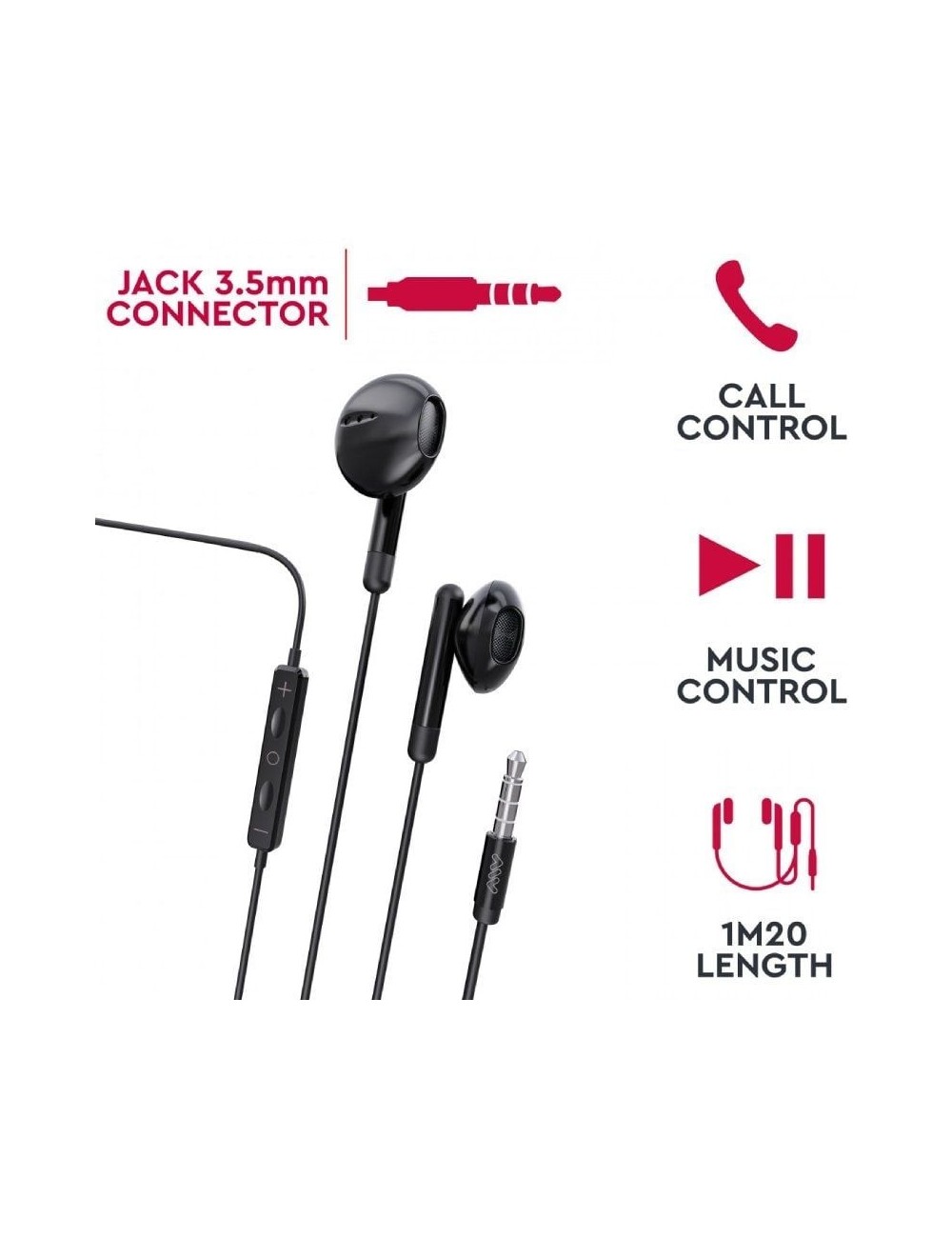 Auriculares Intrauditivos Myway MWHPH0019/ con Micrófono/ Jack 3.5/ Negros