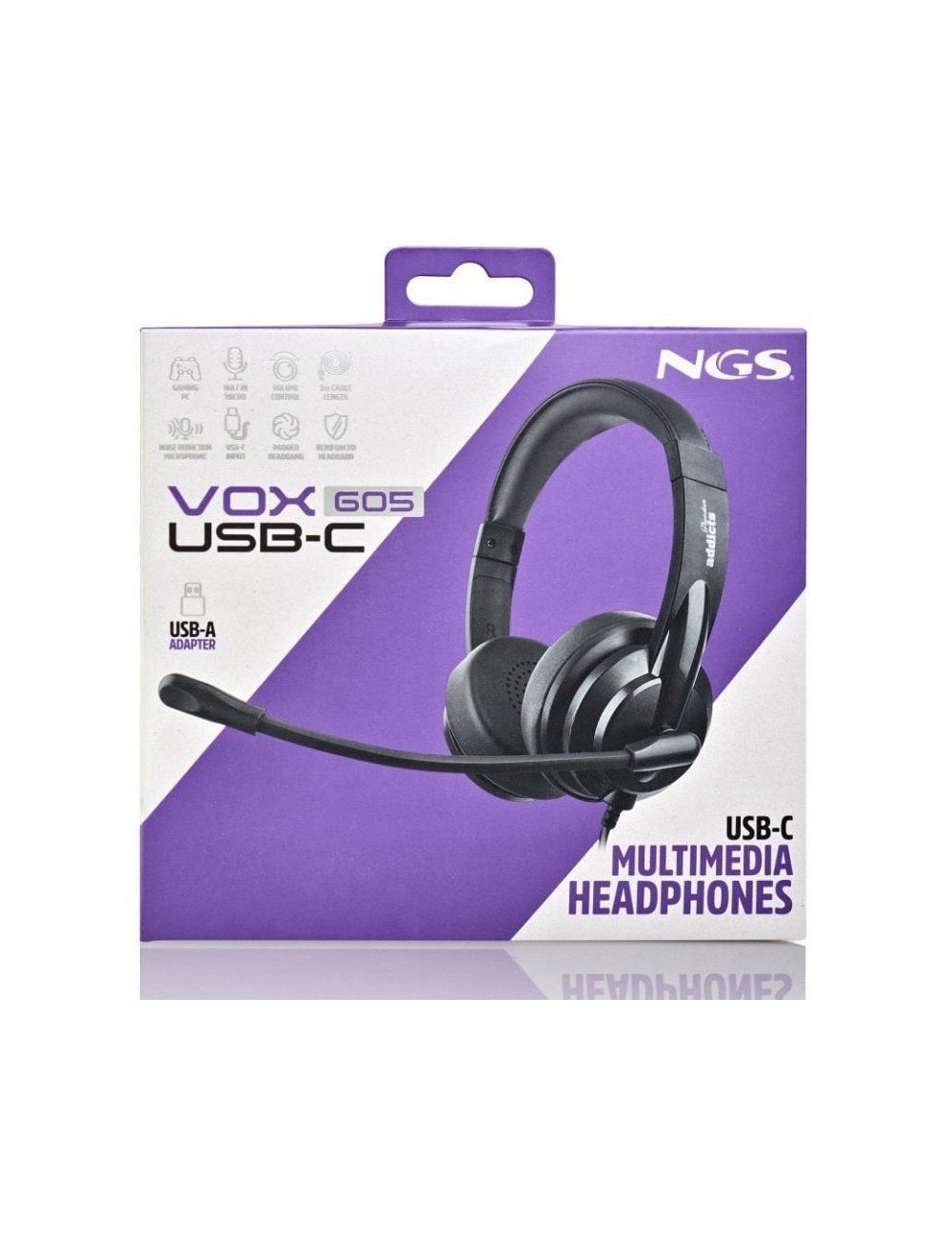 Auriculares NGS VOX605 USB-C/ con Micrófono/ USB Tipo-C/ Negros