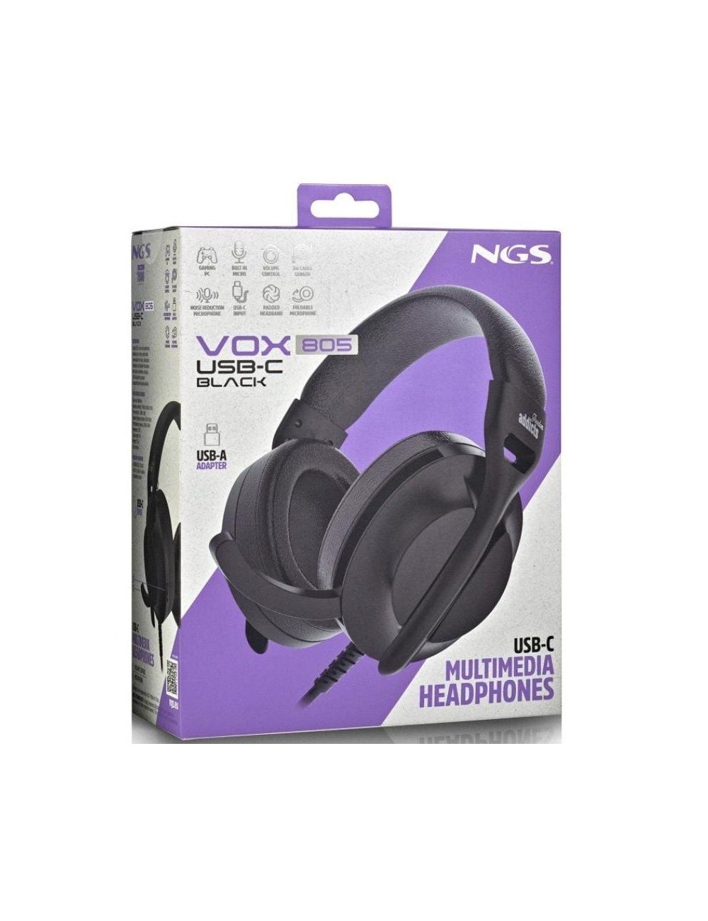 Auriculares NGS VOX805 USB-C/ con Micrófono/ USB Tipo-C/ Negros