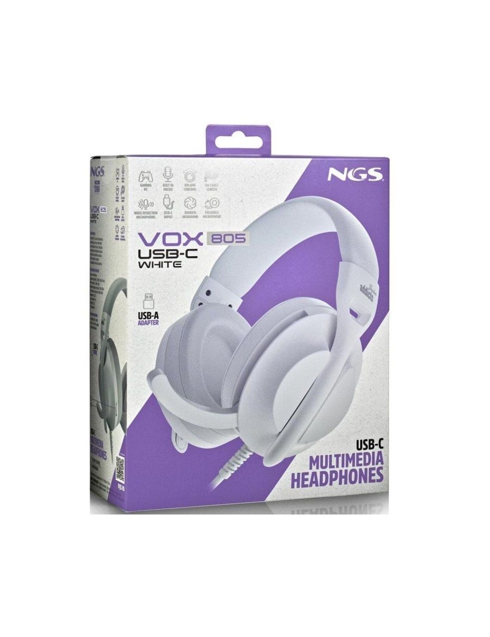 Auriculares NGS VOX805 USB-C/ con Micrófono/ USB Tipo-C/ Blancos