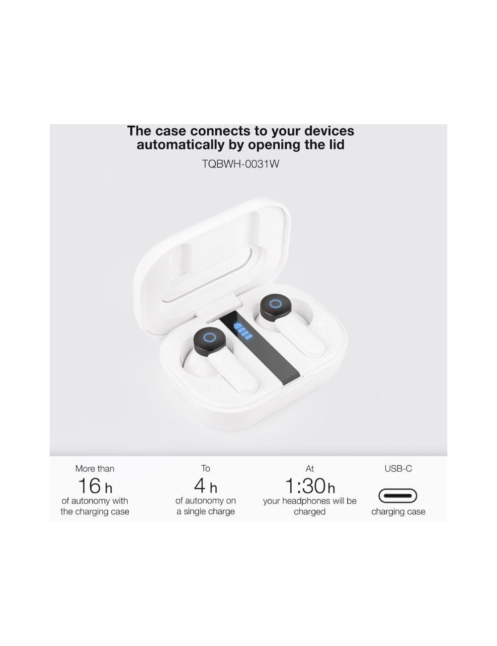 Auriculares Bluetooth TooQ Bender TQBWH-0031W con estuche de carga/ Autonomía 4h/ Blancos