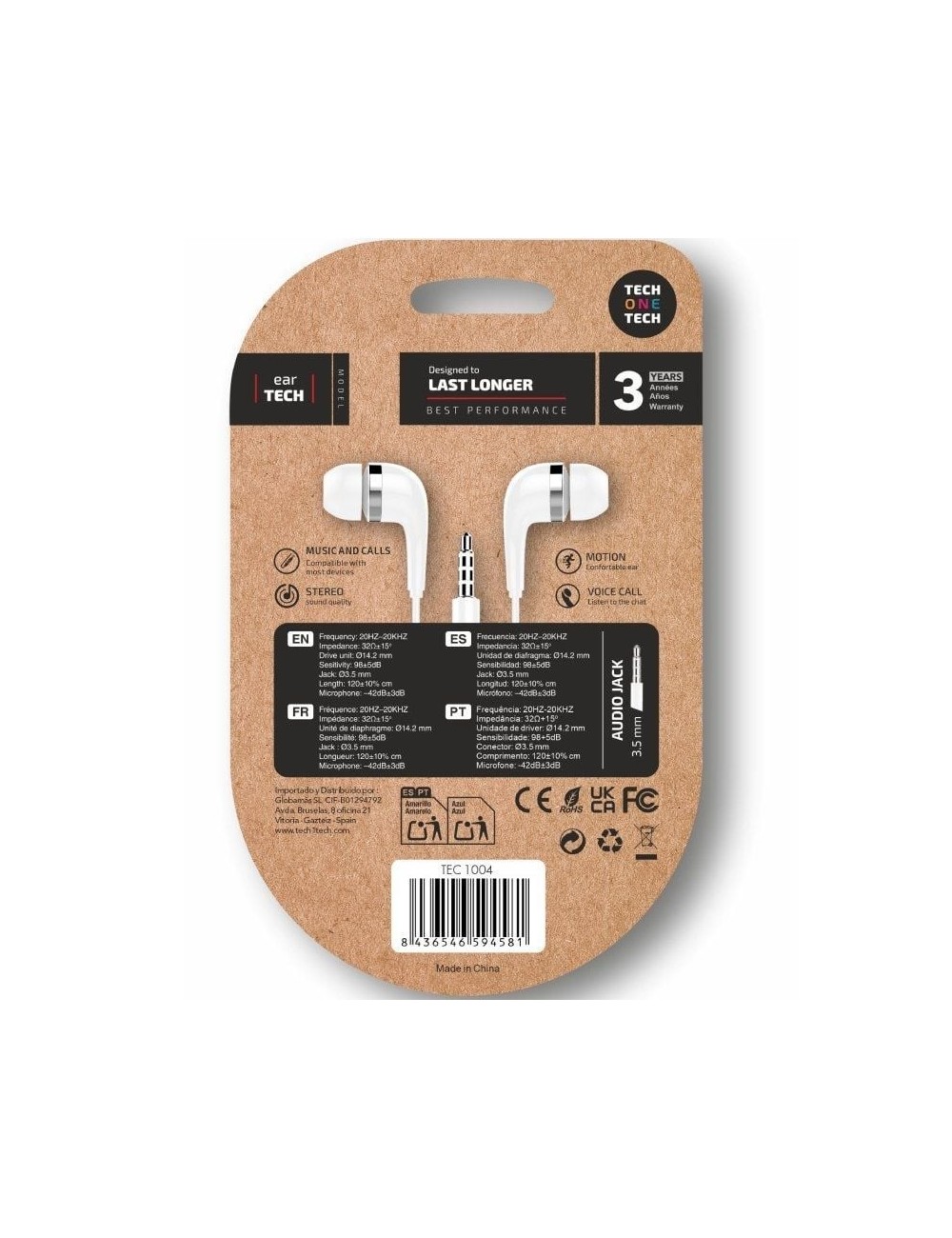 Auriculares Intrauditivos Tech One Tech soft earTECH TEC1004/ con Micrófono/ Jack 3.5/ Blancos