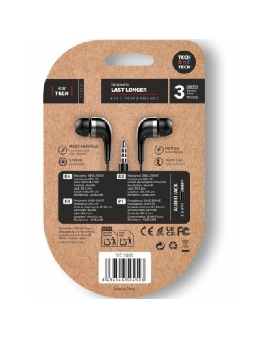 Auriculares Intrauditivos Tech One Tech soft earTECH TEC1005/ con Micrófono/ Jack 3.5/ Negros