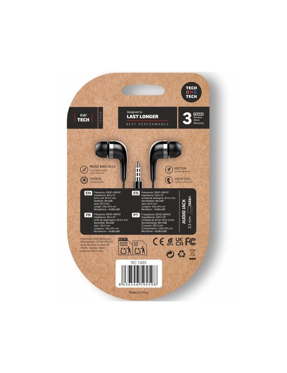 Auriculares Intrauditivos Tech One Tech soft earTECH TEC1005/ con Micrófono/ Jack 3.5/ Negros