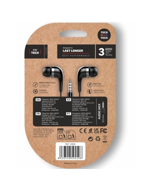 Auriculares Intrauditivos Tech One Tech soft earTECH TEC1005/ con Micrófono/ Jack 3.5/ Negros