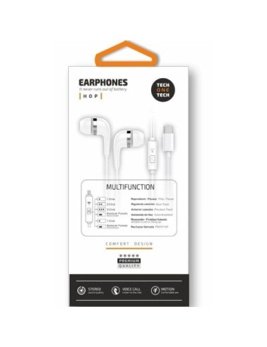 Auriculares Intrauditivos Tech One Tech earTECH TEC1304/ con Micrófono/ USB Tipo-C/ Blancos