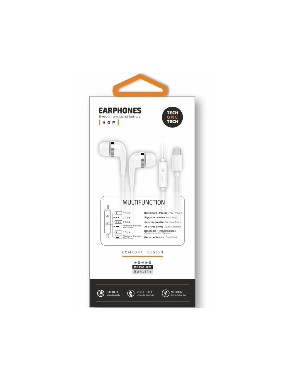 Auriculares Intrauditivos Tech One Tech earTECH TEC1304/ con Micrófono/ USB Tipo-C/ Blancos