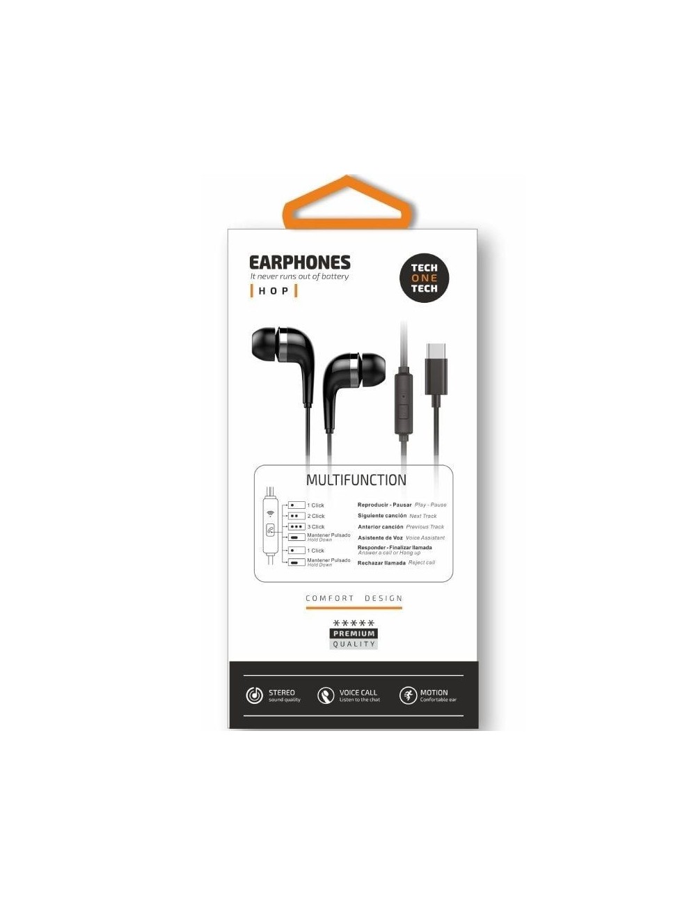 Auriculares Intrauditivos Tech One Tech earTECH TEC1305/ con Micrófono/ USB Tipo-C/ Negros