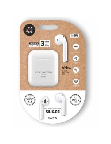 Auriculares Bluetooth Tech One Tech SIUX.02 TEC1402/ con estuche de carga/ Autonomía 6h/ Blancos