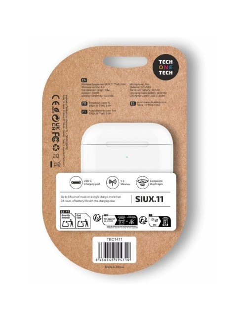 Auriculares Bluetooth Tech One Tech SIUX.11 TEC1411/ con estuche de carga/ Autonomía 6h/ Blancos