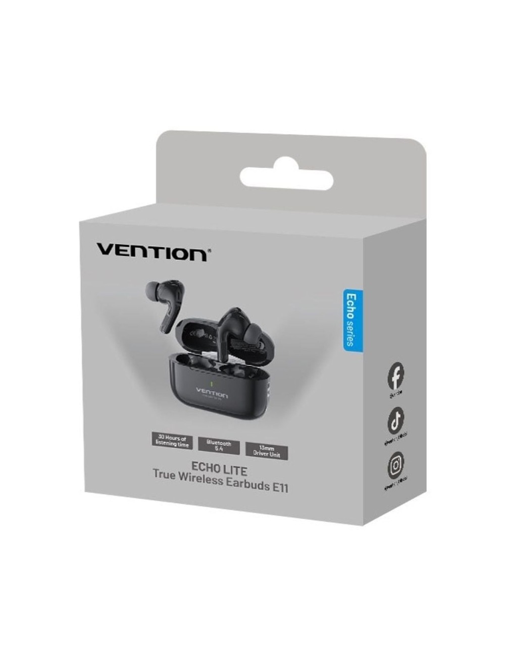 Auriculares Bluetooth Vention Echo Lite E11 con estuche de carga/ Autonomía 6h/ Negros