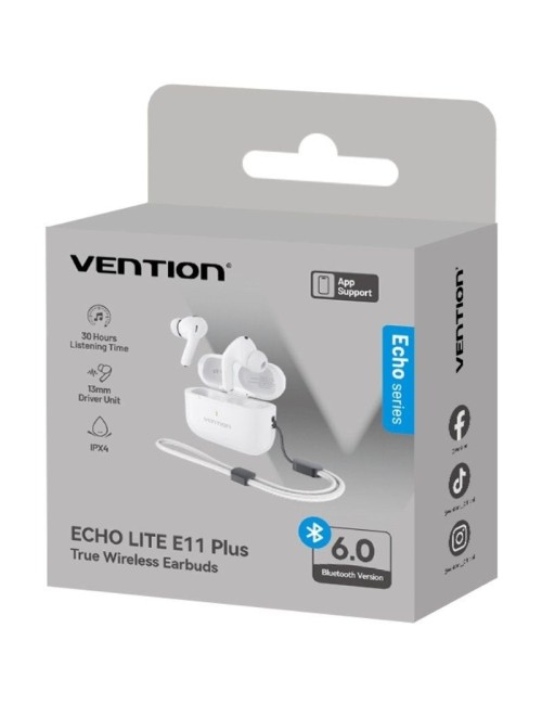 Auriculares Bluetooth Vention Echo Lite E11 Plus con estuche de carga/ Autonomía 6h/ Blancos