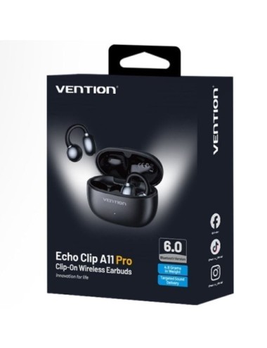 Auriculares Bluetooth Vention Echo Clip A11 Pro con estuche de carga/ Autonomía 6h/ Negro