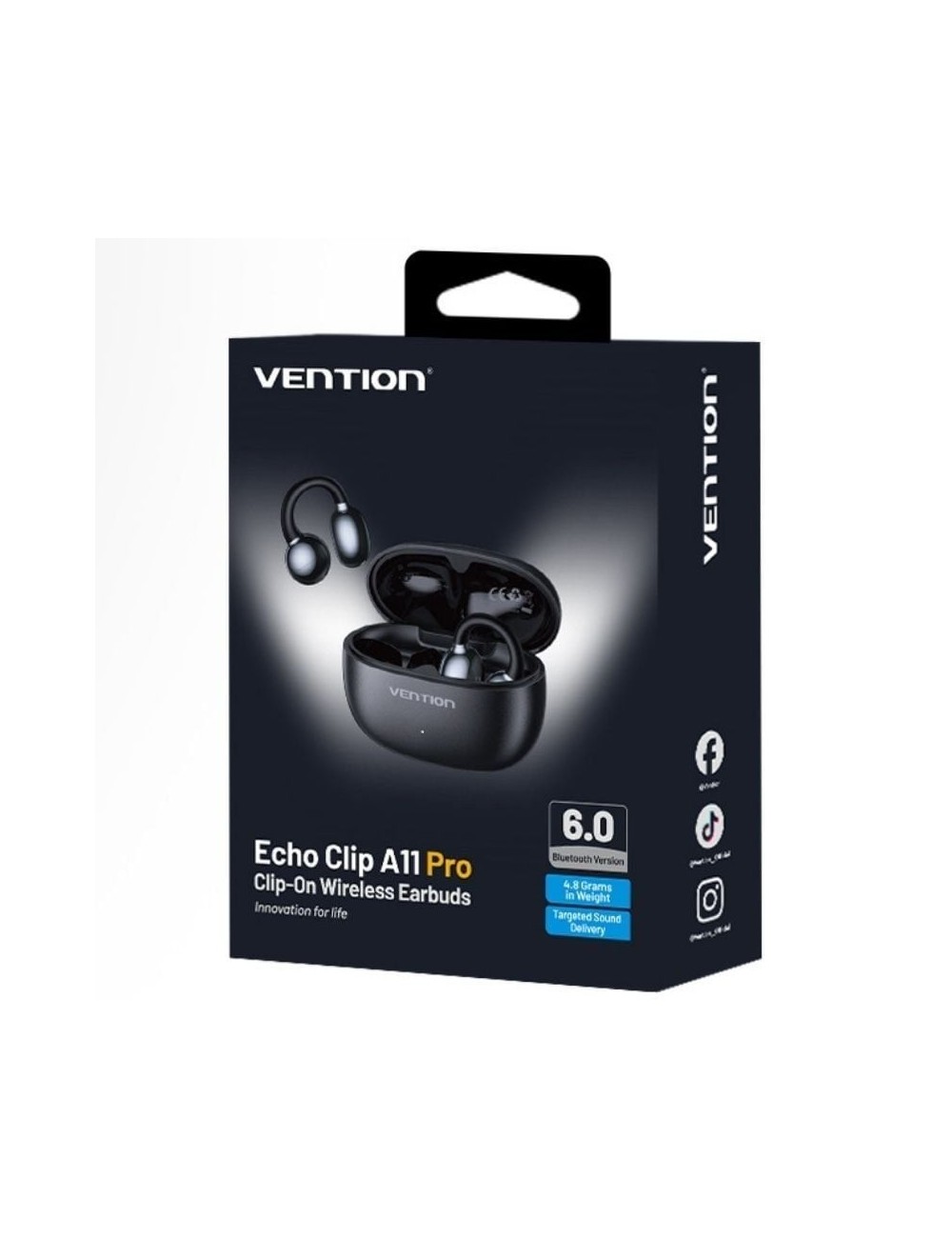 Auriculares Bluetooth Vention Echo Clip A11 Pro con estuche de carga/ Autonomía 6h/ Negro