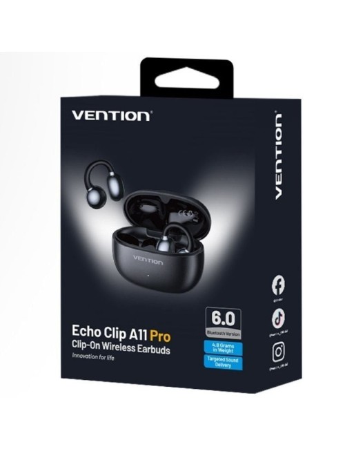 Auriculares Bluetooth Vention Echo Clip A11 Pro con estuche de carga/ Autonomía 6h/ Negro