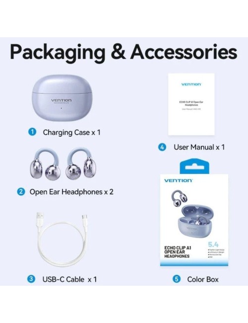 Auriculares Bluetooth Vention Echo Clip A11 Pro con estuche de carga/ Autonomía 6h/ Negro