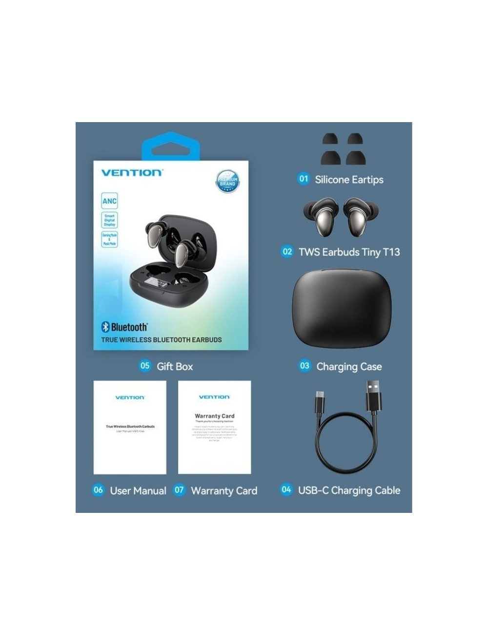 Auriculares Bluetooth Vention Tiny T13 NBNB0 con estuche de carga/ Autonomía 6h/ Negros
