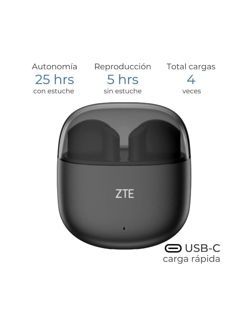 Auriculares Bluetooth ZTE Buds 2 con estuche de carga/ Autonomía 5h/ Negros
