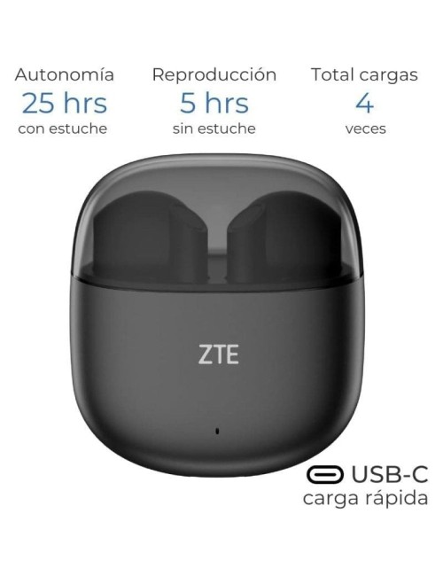Auriculares Bluetooth ZTE Buds 2 con estuche de carga/ Autonomía 5h/ Negros