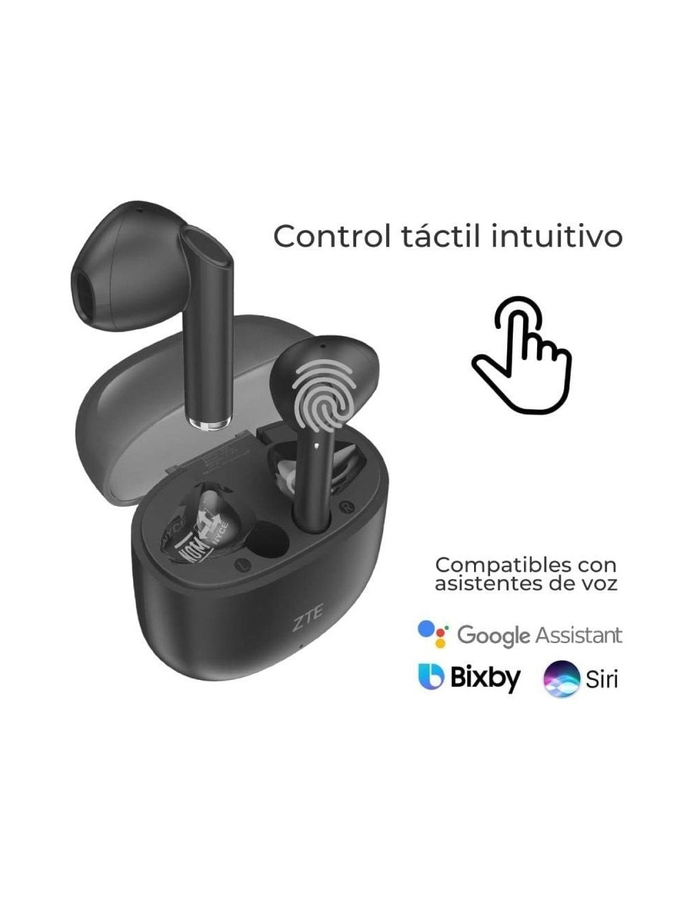 Auriculares Bluetooth ZTE Buds 2 con estuche de carga/ Autonomía 5h/ Negros