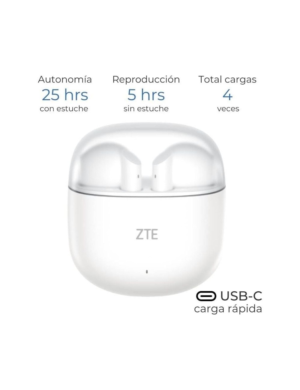 Auriculares Bluetooth ZTE Buds 2 con estuche de carga/ Autonomía 5h/ Blancos