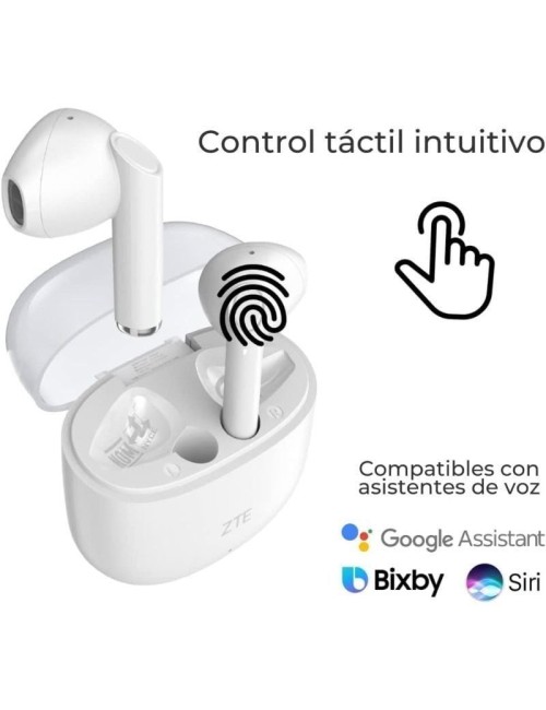 Auriculares Bluetooth ZTE Buds 2 con estuche de carga/ Autonomía 5h/ Blancos