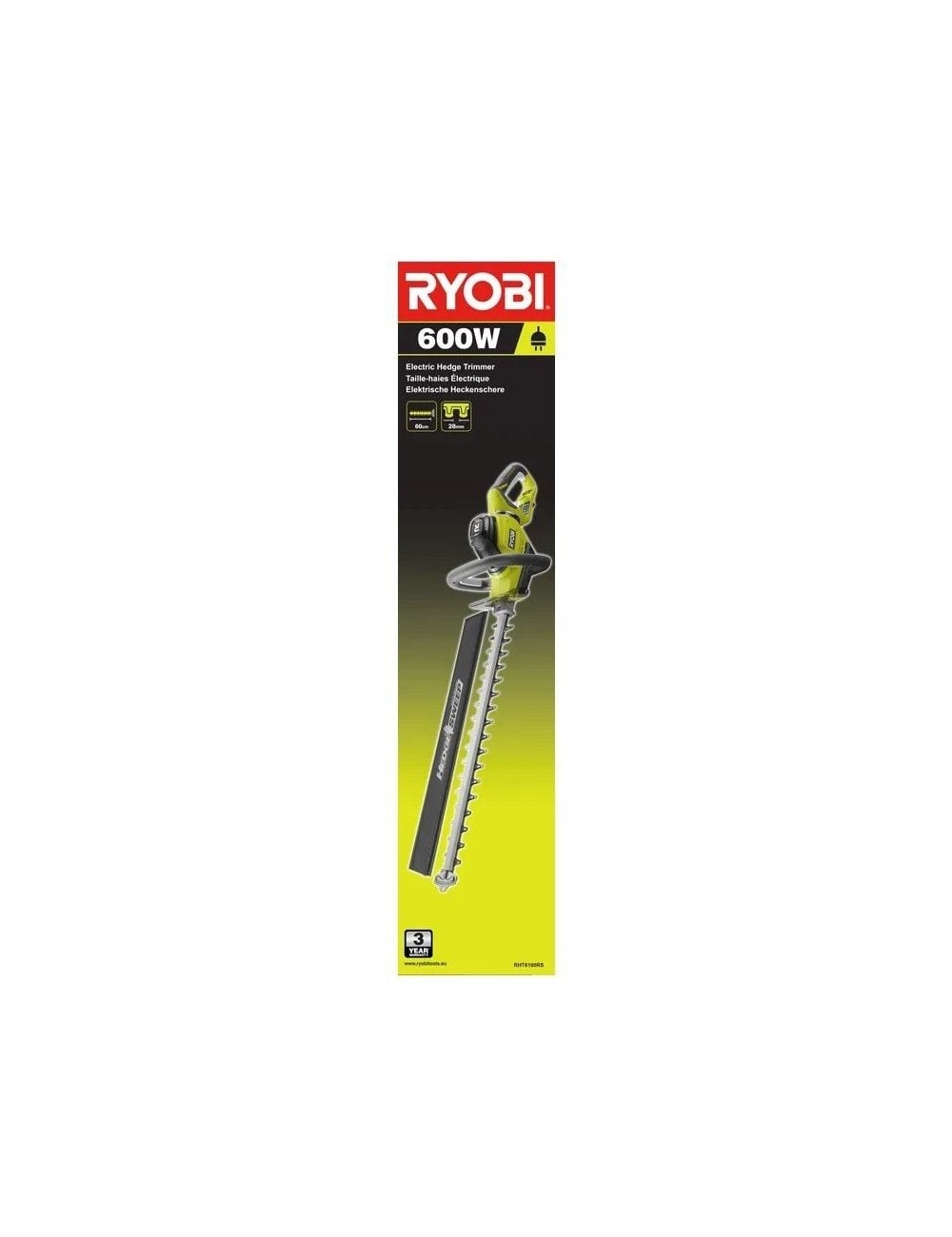 Cortasetos Eléctrico Ryobi RHT6160RS/ 600W/ Longitud Cuchilla 60cm