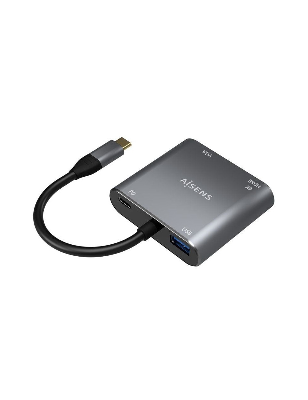 Conversor Aisens A109-0626/ HDMI Hembra - VGA Hembra - USB Tipo-C Macho - USB Hembra - USB Tipo-C Hembra/ 15cm/ Gris