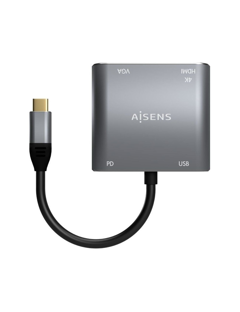 Conversor Aisens A109-0626/ HDMI Hembra - VGA Hembra - USB Tipo-C Macho - USB Hembra - USB Tipo-C Hembra/ 15cm/ Gris