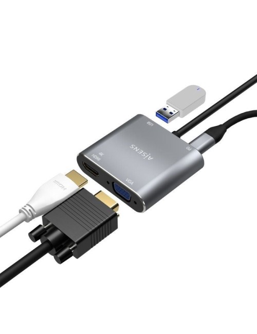 Conversor Aisens A109-0626/ HDMI Hembra - VGA Hembra - USB Tipo-C Macho - USB Hembra - USB Tipo-C Hembra/ 15cm/ Gris