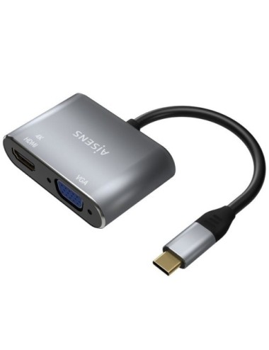 Conversor Aisens A109-0627/ HDMI Hembra - VGA Hembra - USB Tipo-C Macho/ 15cm/ Gris