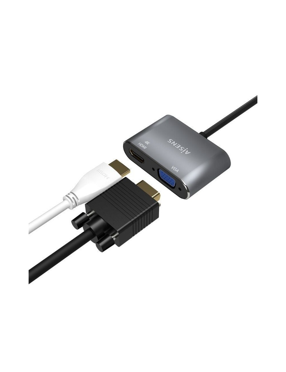Conversor Aisens A109-0627/ HDMI Hembra - VGA Hembra - USB Tipo-C Macho/ 15cm/ Gris