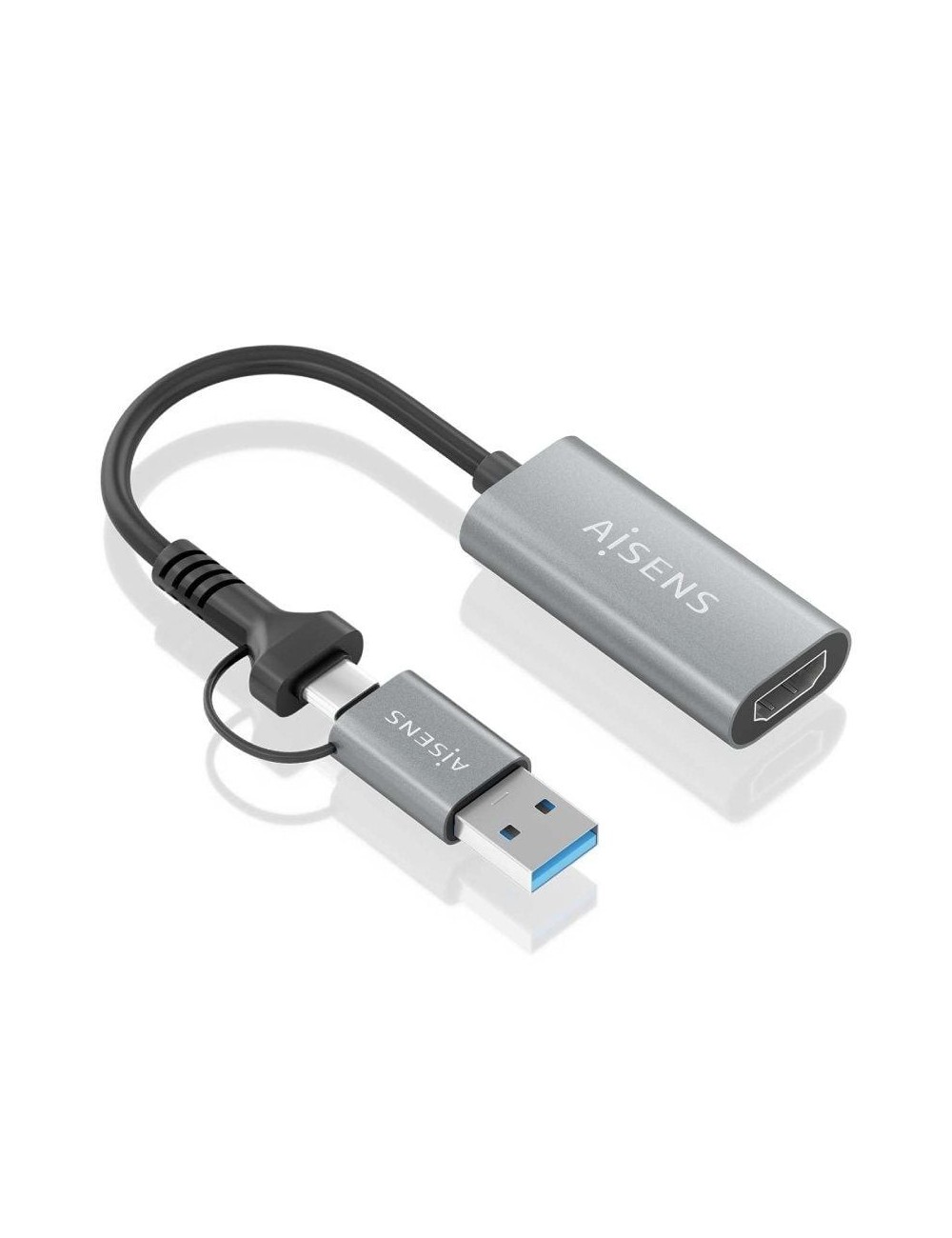 Conversor HDMI Aisens A109-0913/ USB + USB Tipo-C 3.1 Macho - HDMI Macho/ 15cm/ Gris