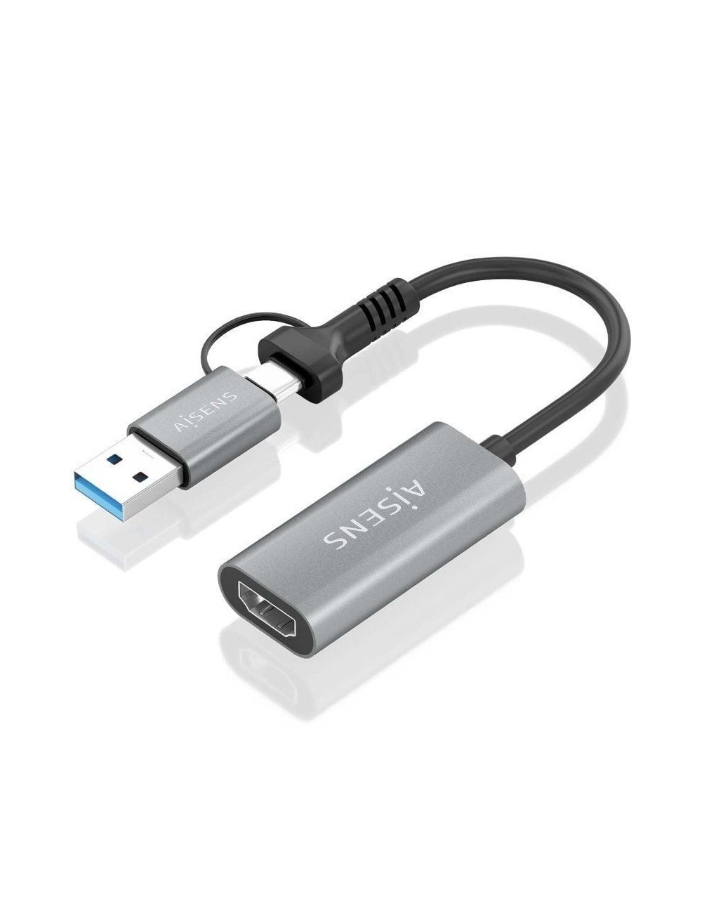 Conversor HDMI Aisens A109-0913/ USB + USB Tipo-C 3.1 Macho - HDMI Macho/ 15cm/ Gris