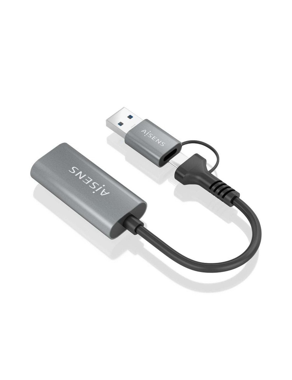 Conversor HDMI Aisens A109-0913/ USB + USB Tipo-C 3.1 Macho - HDMI Macho/ 15cm/ Gris