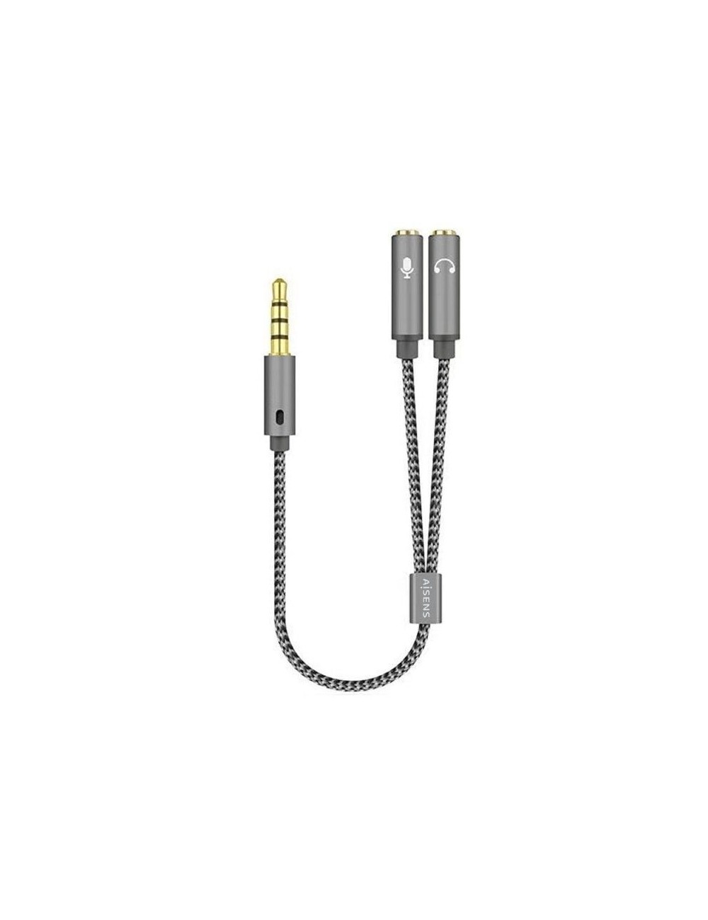 Cable Estéreo Aisens A128-0415/ Jack 3.5 Macho - 2x Jack 3.5 Hembra/ 25cm/ Gris