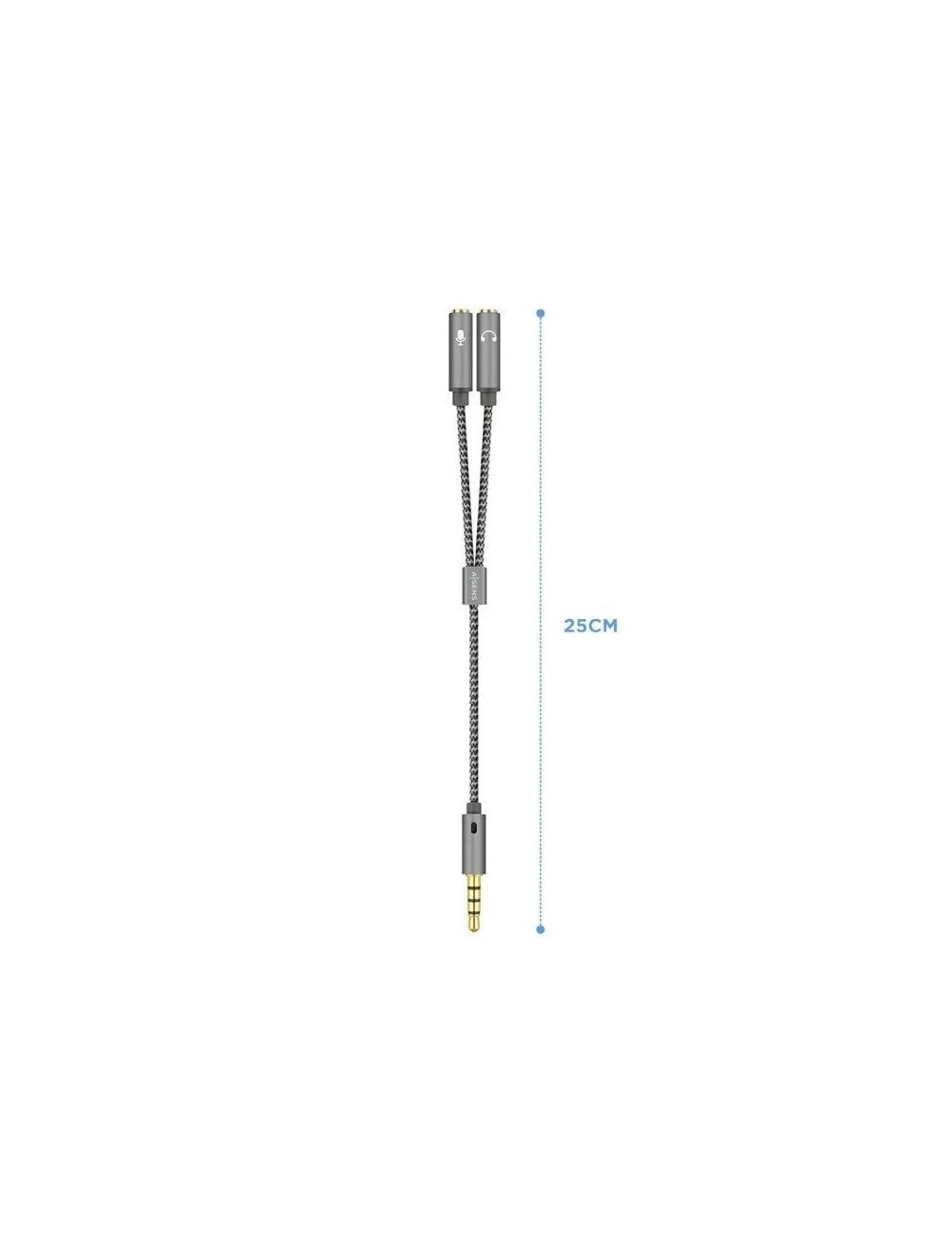 Cable Estéreo Aisens A128-0415/ Jack 3.5 Macho - 2x Jack 3.5 Hembra/ 25cm/ Gris
