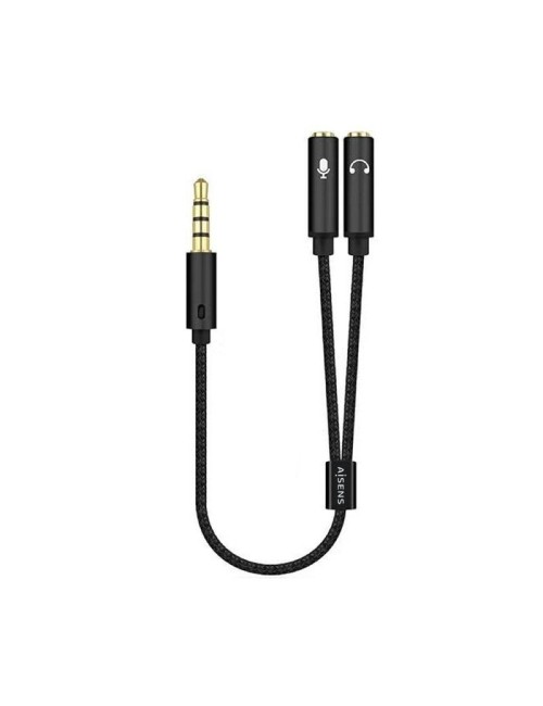 Cable Estéreo Aisens A128-0416/ Jack 3.5 Macho - 2x Jack 3.5 Hembra/ 25cm/ Negro