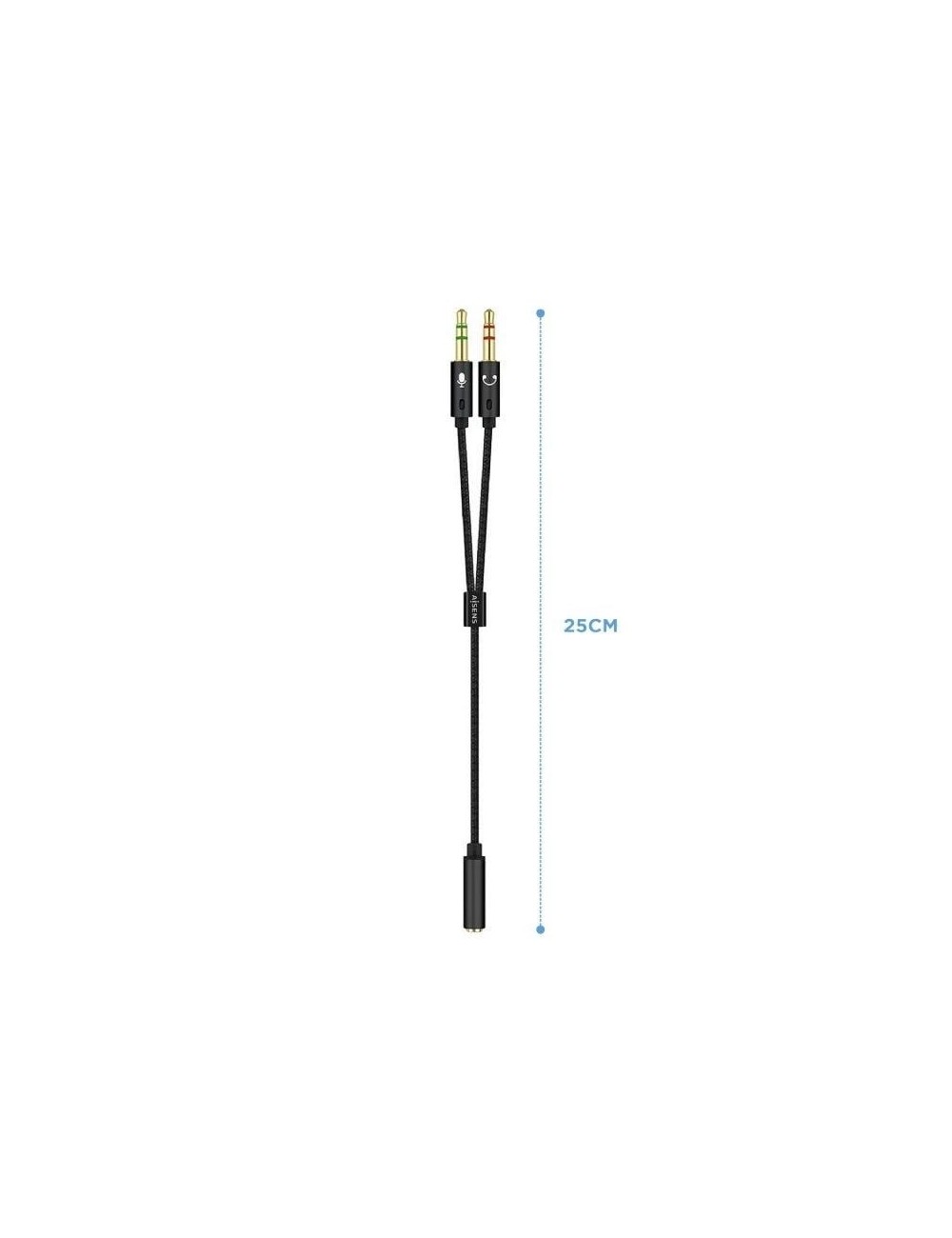 Cable Estéreo Aisens A128-0418/ Jack 3.5 Hembra - 2x Jack 3.5 Macho/ 25cm/ Negro
