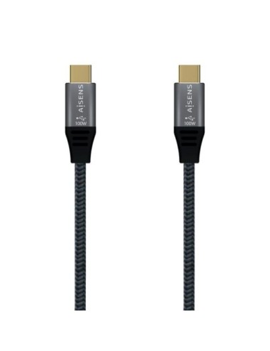 Cable USB 2.0 Tipo-C Aisens A107-0628 5A 100W/ USB Tipo-C Macho - USB Tipo-C Macho/ Hasta 100W/ 480Mbps/ 1m/ Gris