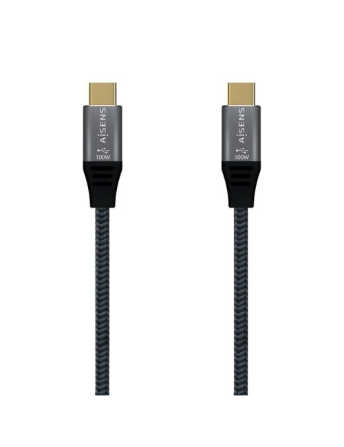 Cable USB 2.0 Tipo-C Aisens A107-0628 5A 100W/ USB Tipo-C Macho - USB Tipo-C Macho/ Hasta 100W/ 480Mbps/ 1m/ Gris