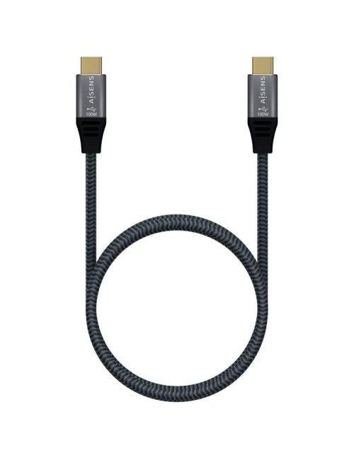 Cable USB 2.0 Tipo-C Aisens A107-0628 5A 100W/ USB Tipo-C Macho - USB Tipo-C Macho/ Hasta 100W/ 480Mbps/ 1m/ Gris