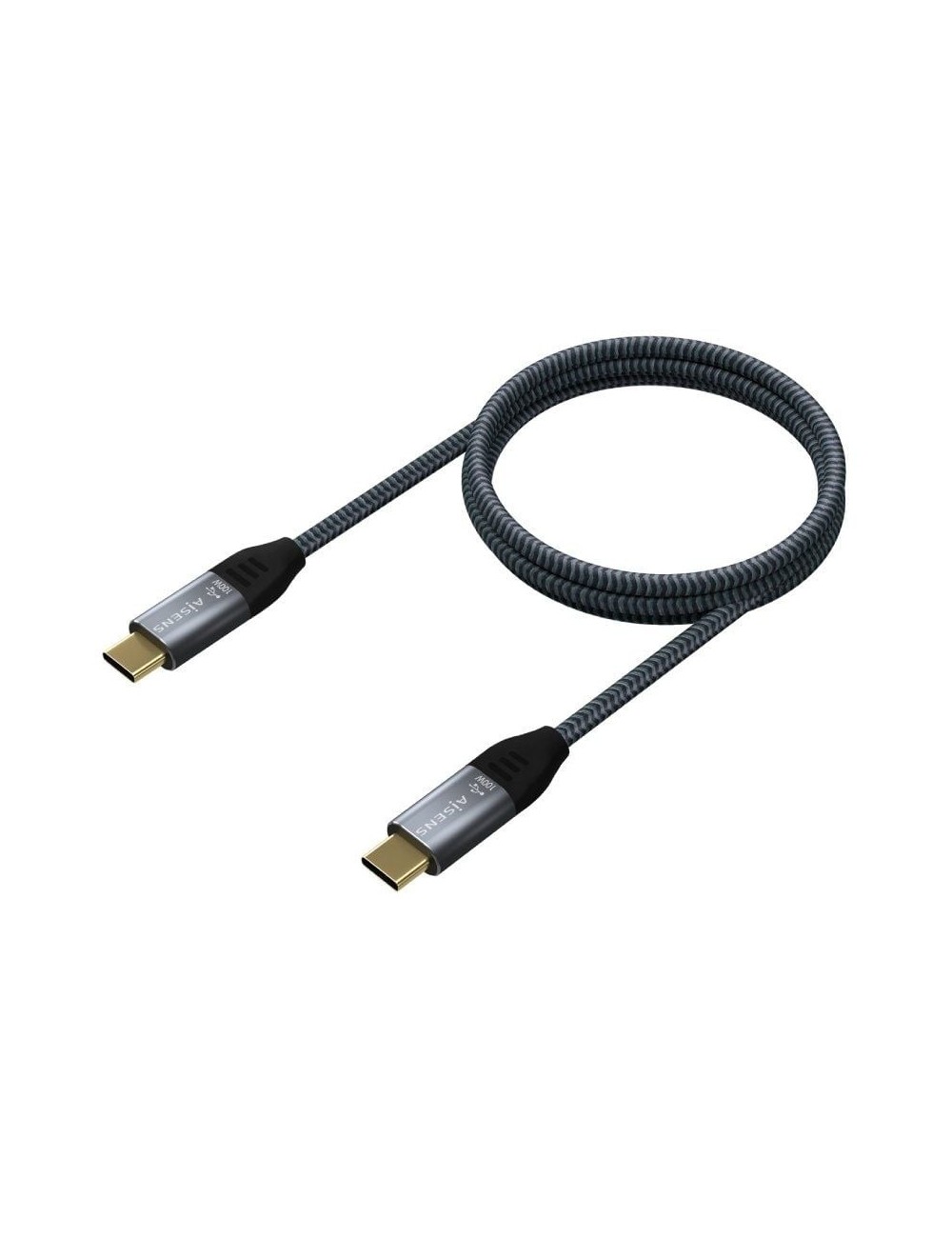 Cable USB 2.0 Tipo-C Aisens A107-0628 5A 100W/ USB Tipo-C Macho - USB Tipo-C Macho/ Hasta 100W/ 480Mbps/ 1m/ Gris