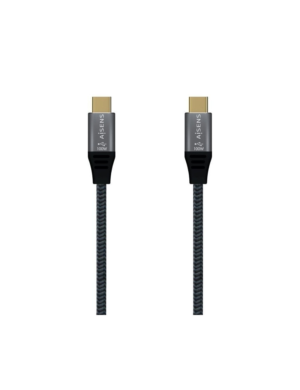 Cable USB 2.0 Tipo-C Aisens A107-0629 5A 100W/ USB Tipo-C Macho - USB Tipo-C Macho/ Hasta 100W/ 480Mbps/ 2m/ Gris