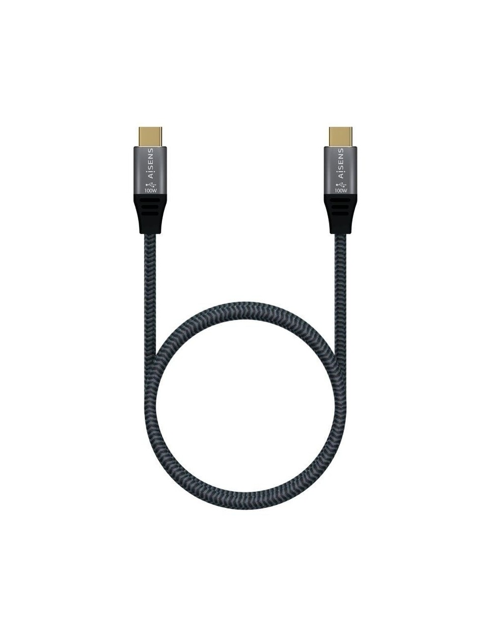 Cable USB 2.0 Tipo-C Aisens A107-0629 5A 100W/ USB Tipo-C Macho - USB Tipo-C Macho/ Hasta 100W/ 480Mbps/ 2m/ Gris