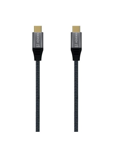 Cable USB 3.2 Tipo-C Aisens A107-0671 20GBPS 100W/ USB Tipo-C Macho - USB Tipo-C Macho/ Hasta 100W/ 20Gbps/ 1m/ Gris