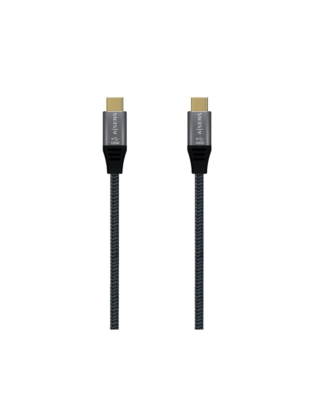 Cable USB 3.2 Tipo-C Aisens A107-0671 20GBPS 100W/ USB Tipo-C Macho - USB Tipo-C Macho/ Hasta 100W/ 20Gbps/ 1m/ Gris