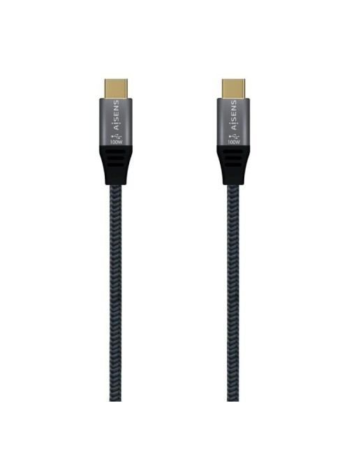 Cable USB 3.2 Tipo-C Aisens A107-0671 20GBPS 100W/ USB Tipo-C Macho - USB Tipo-C Macho/ Hasta 100W/ 20Gbps/ 1m/ Gris