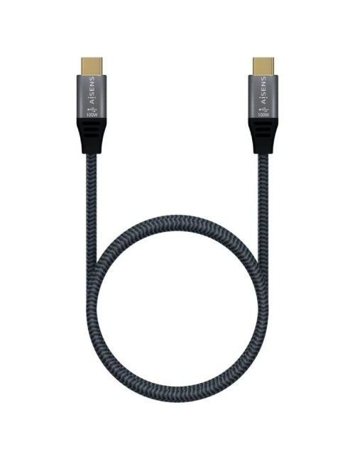 Cable USB 3.2 Tipo-C Aisens A107-0671 20GBPS 100W/ USB Tipo-C Macho - USB Tipo-C Macho/ Hasta 100W/ 20Gbps/ 1m/ Gris