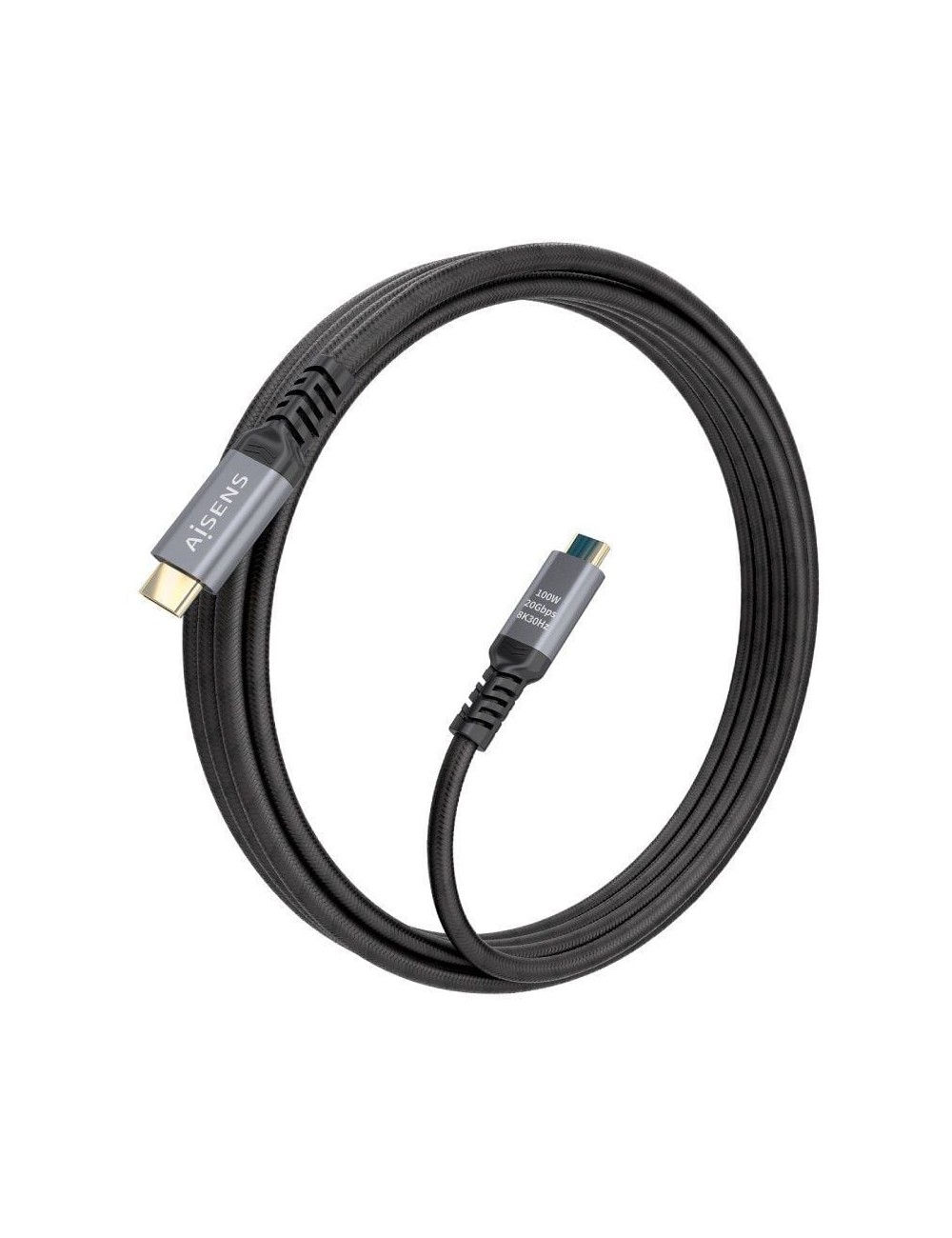 Cable USB 3.2 Tipo-C Aisens A107-0988/ USB Tipo-C Macho - USB Tipo-C Macho/ Hasta 100W/ 20Gbps/ 3m/ Negro